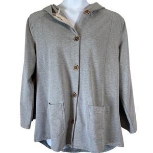 Susan Graver Button Up Hooded Jacket Sz 1X Gray Knit Lightweight Casual Neutral